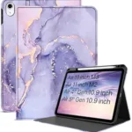 Case Cover for iPad Air 11 inch M3 / M2 (2024/2025) / iPad Air 5th Generation Cover / 4th Gen 10.9 inch with [Pencil Holder Right Side] [Auto Sleep Wake] Folio Cover Case - Marble Lilac